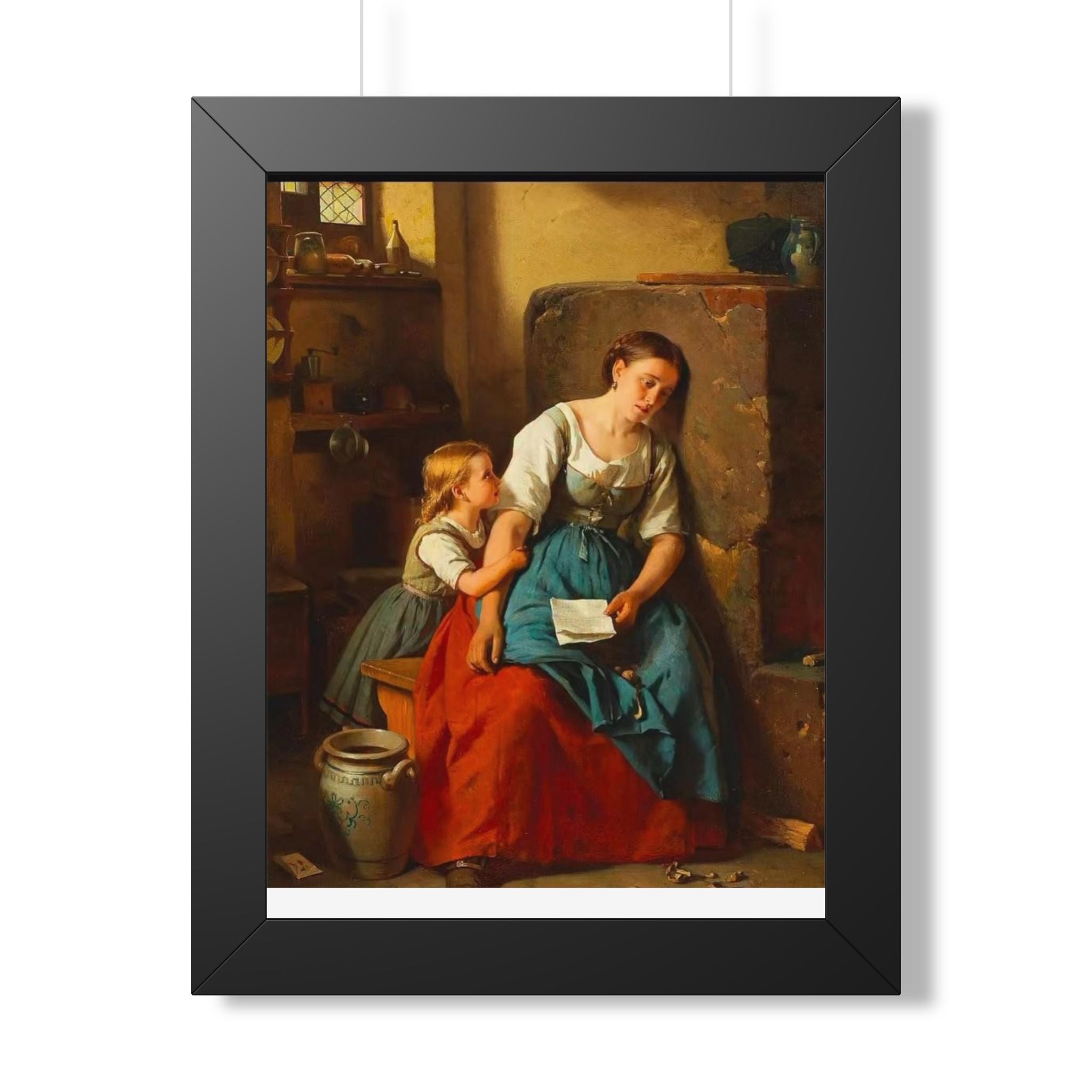 Framed Poster — Vintage Mother and Child Oil Painting Print