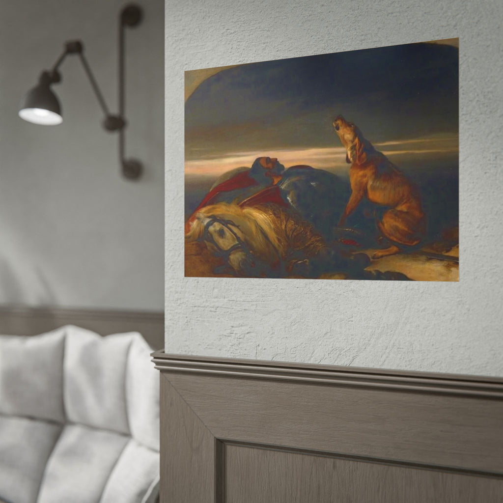 Rolled Poster — Classic Romantic Painting with Dog and Fallen Knight