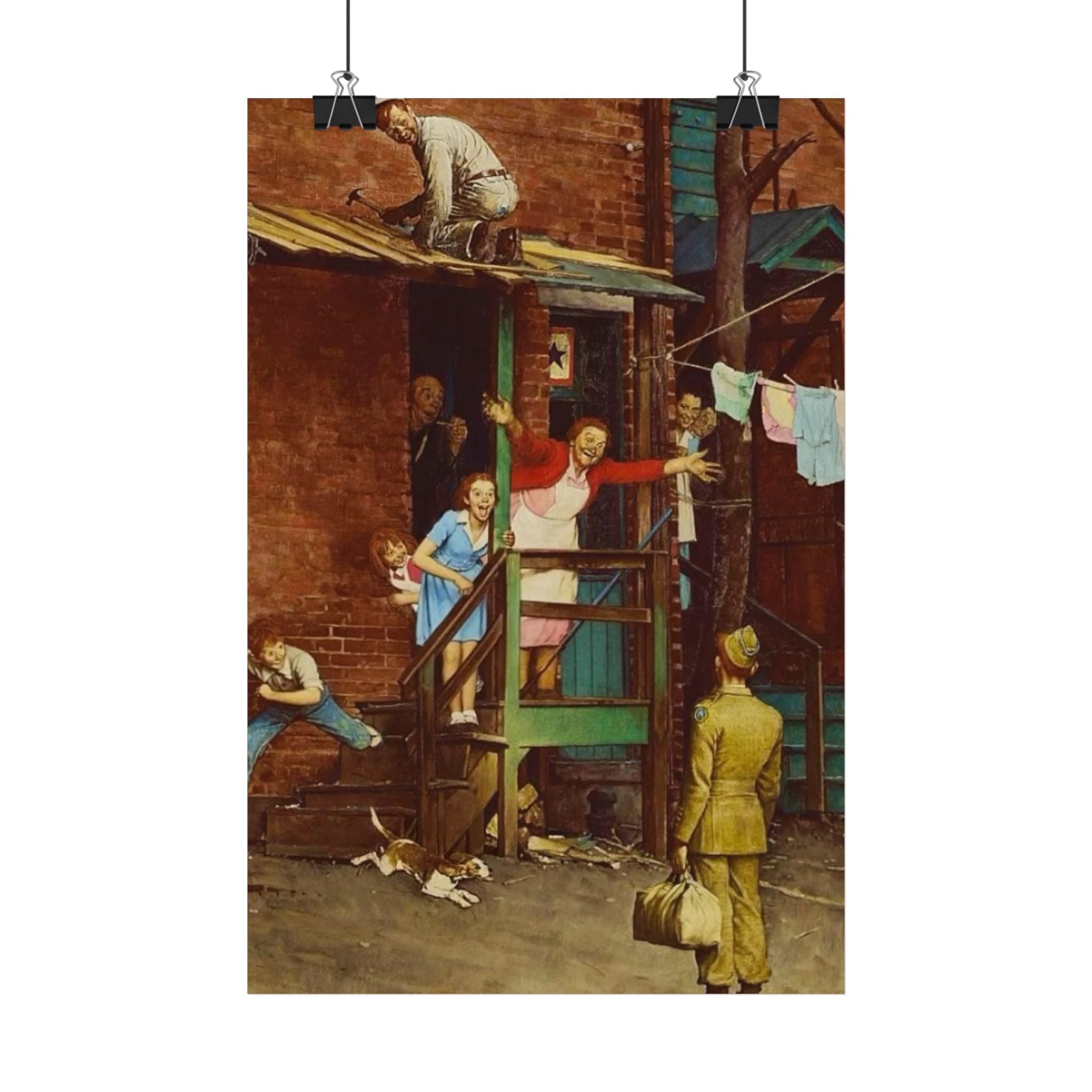 Satin Poster — Nostalgic WWII Homecoming Art Print