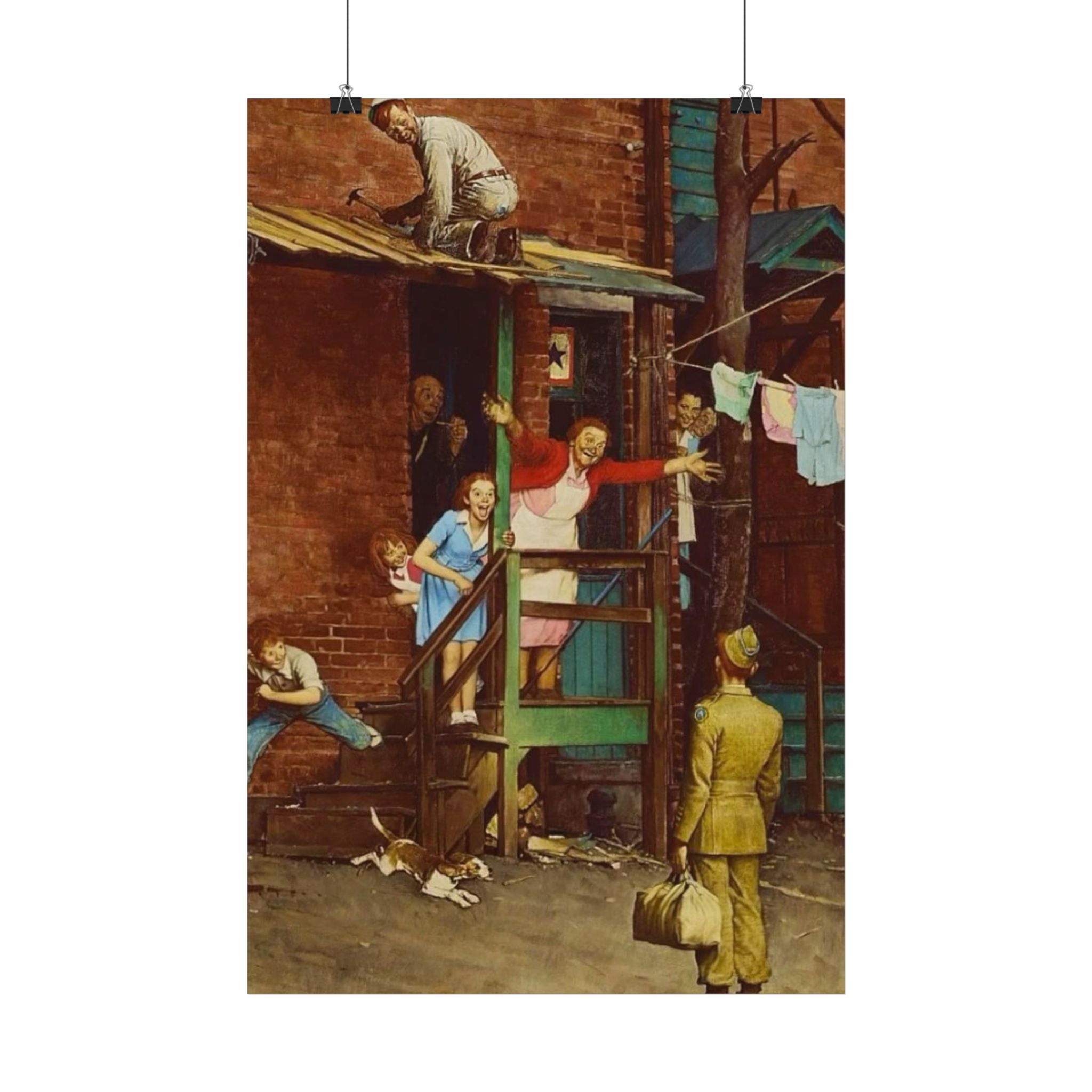 Satin Poster — Nostalgic WWII Homecoming Art Print