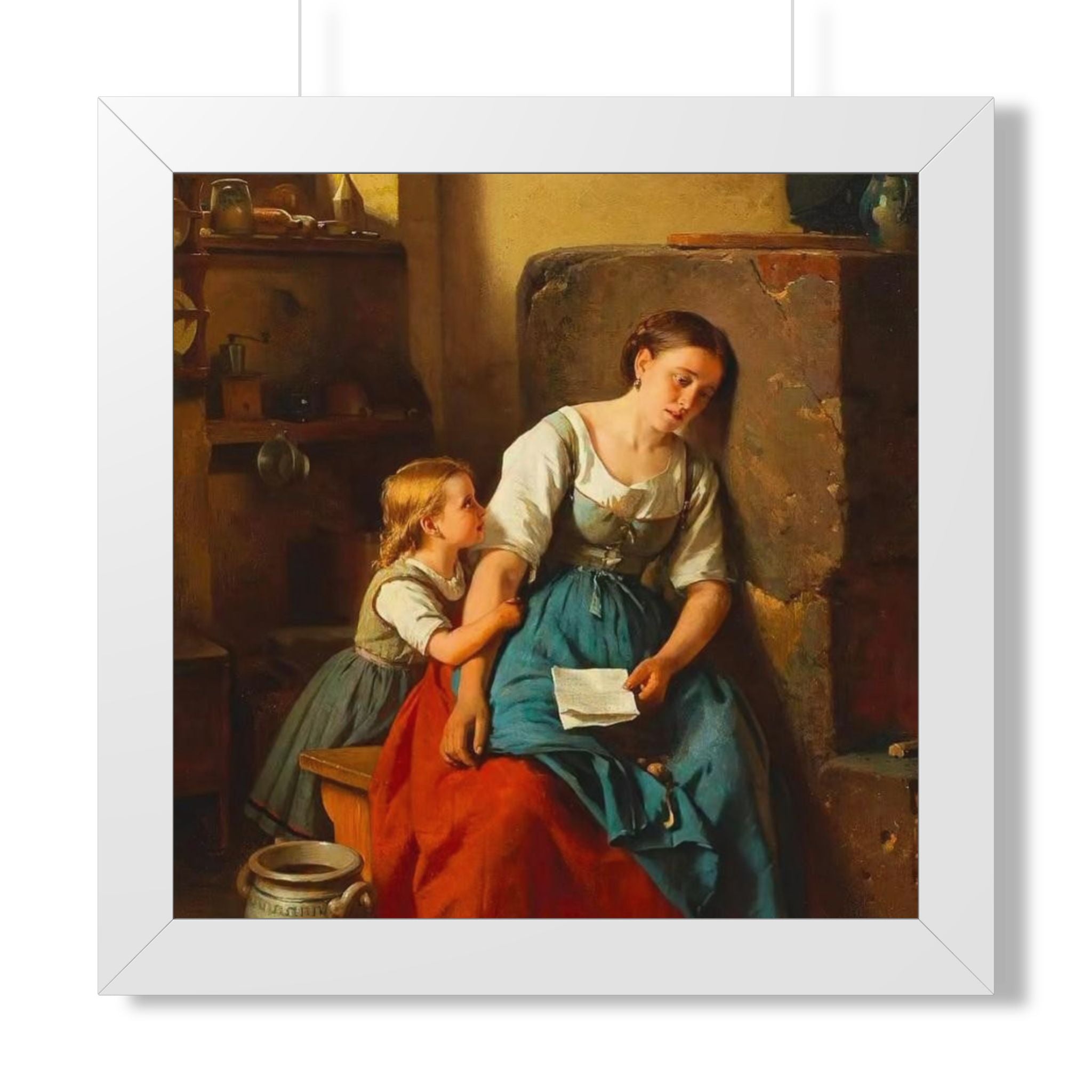 Framed Poster — Vintage Mother and Child Oil Painting Print