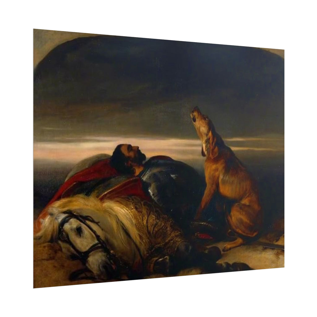 Rolled Poster — Classic Romantic Painting with Dog and Fallen Knight