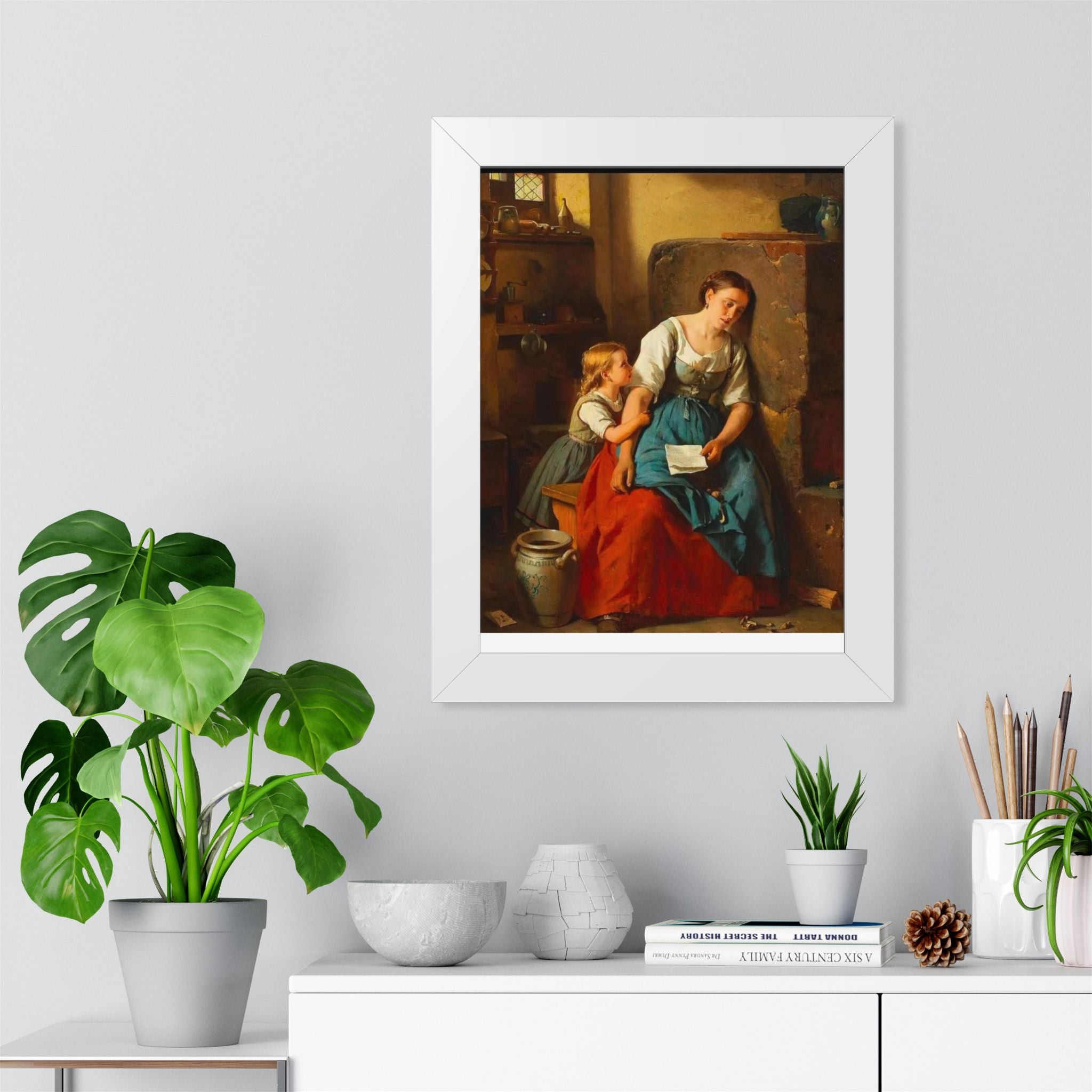 Framed Poster — Vintage Mother and Child Oil Painting Print