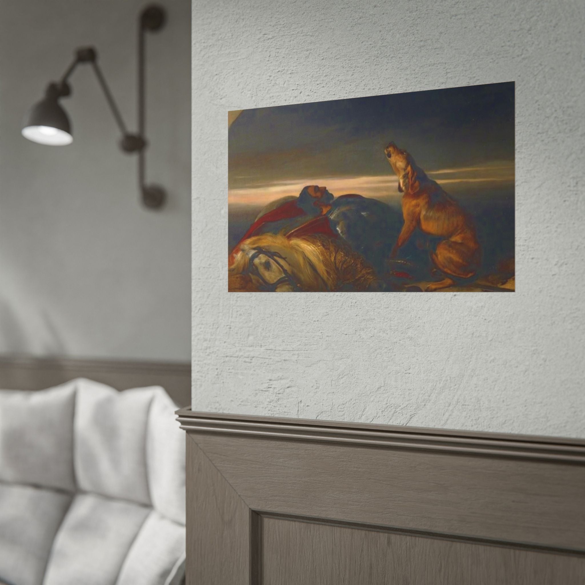 Rolled Poster — Classic Romantic Painting with Dog and Fallen Knight