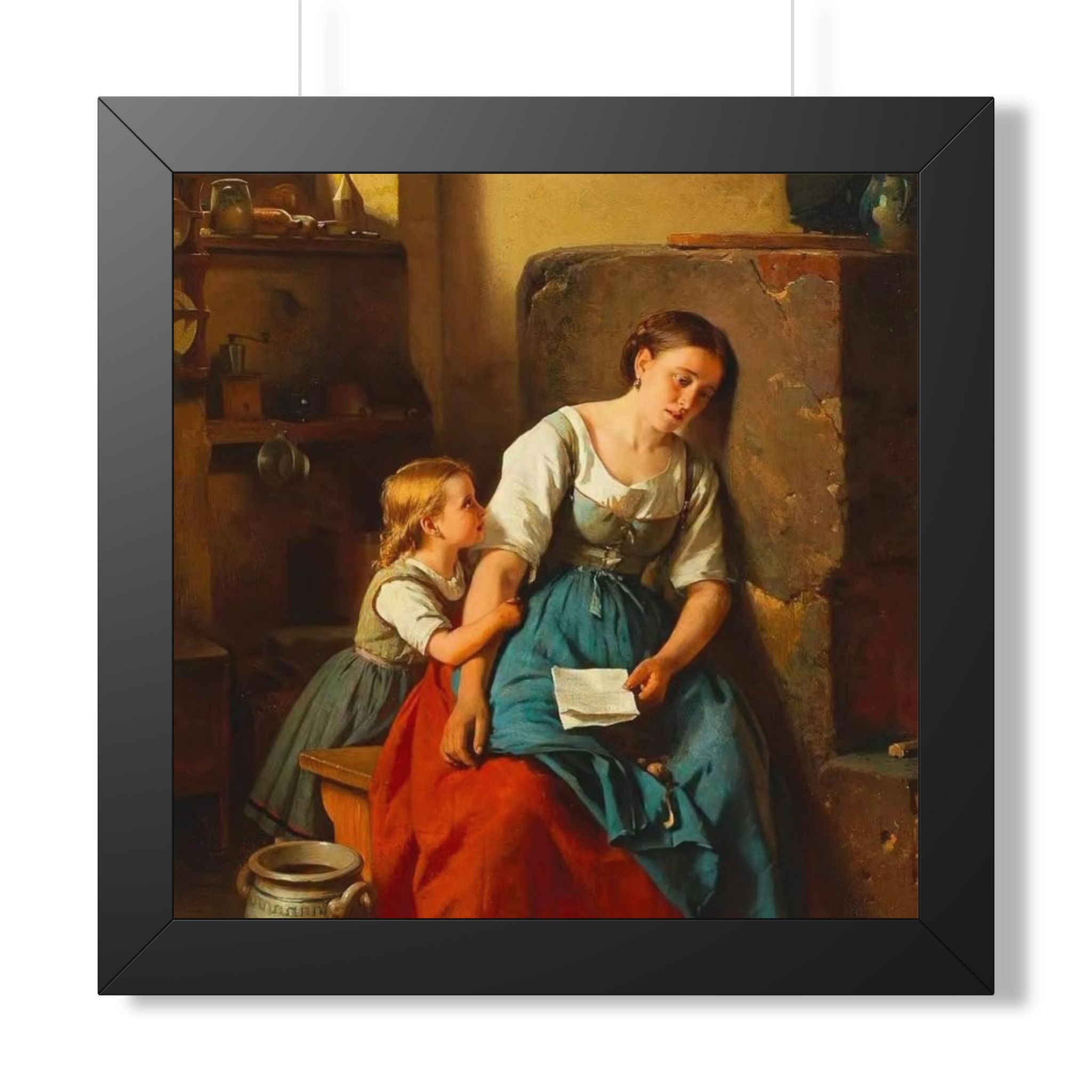Framed Poster — Vintage Mother and Child Oil Painting Print