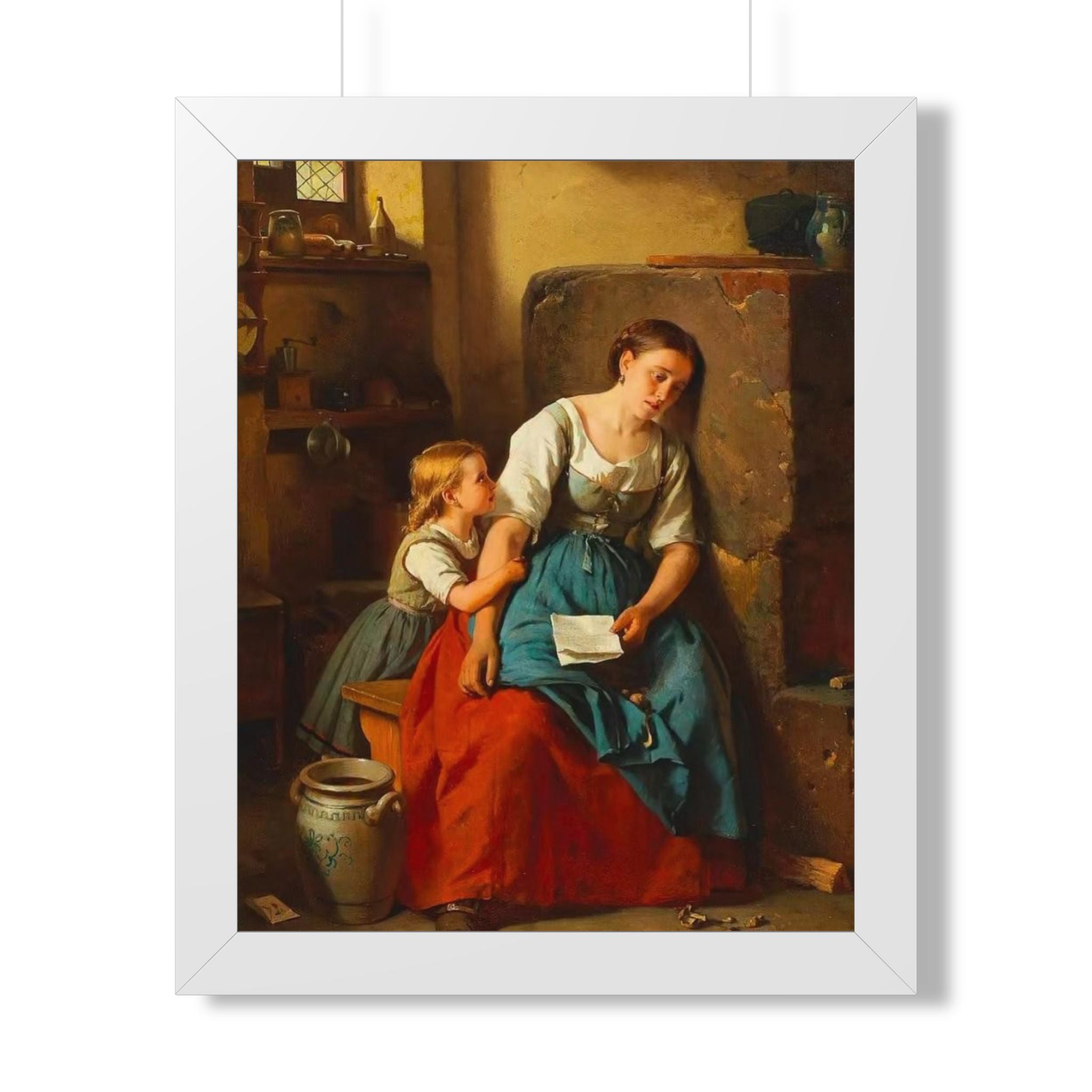 Framed Poster — Vintage Mother and Child Oil Painting Print