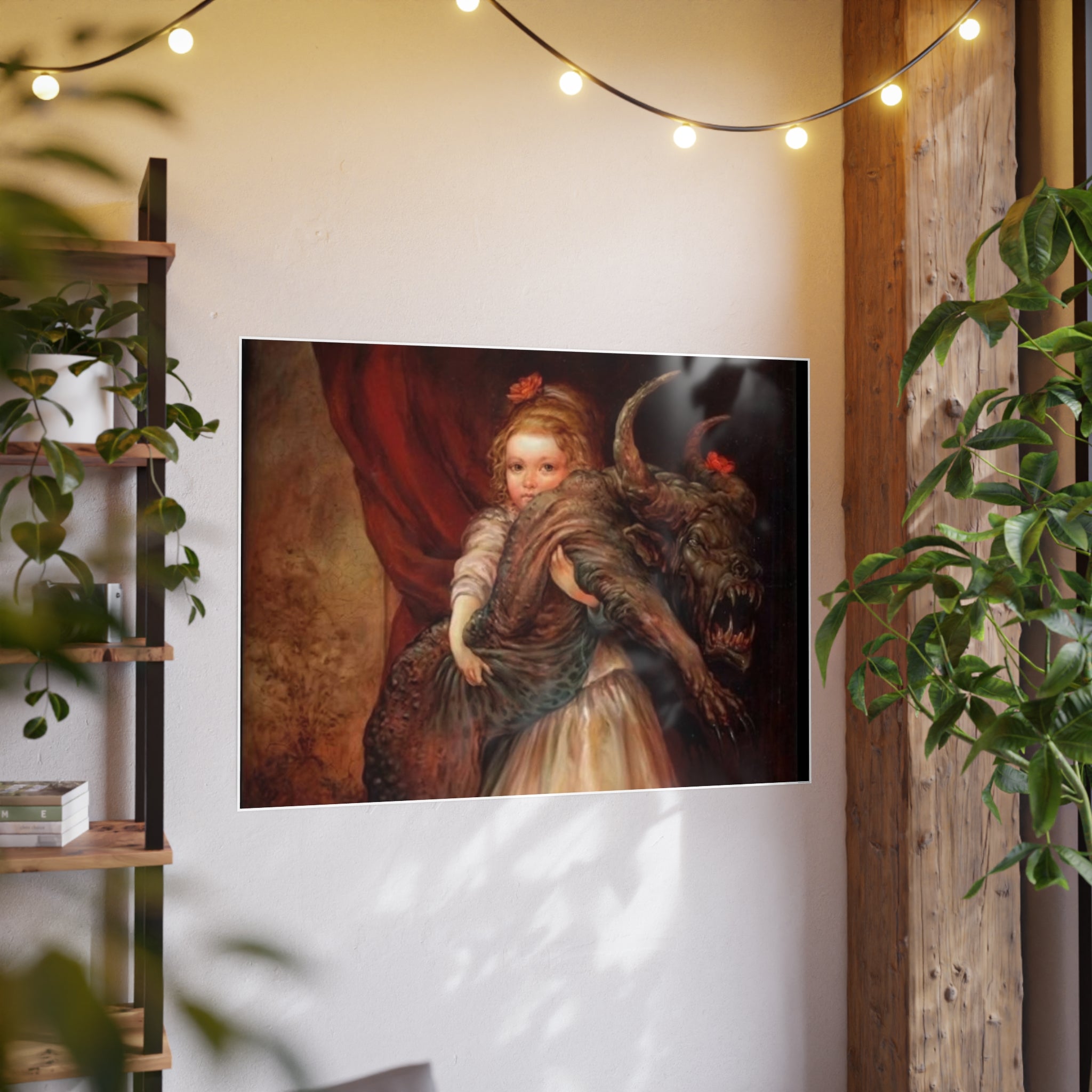 Vintage Fairy Tale Art Poster — Little Girl with Beast Illustration (Photo Art Paper)