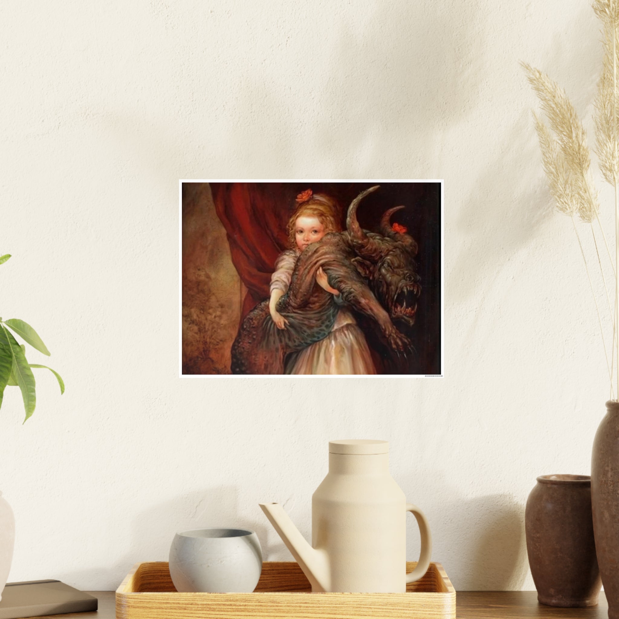 Vintage Fairy Tale Art Poster — Little Girl with Beast Illustration (Photo Art Paper)