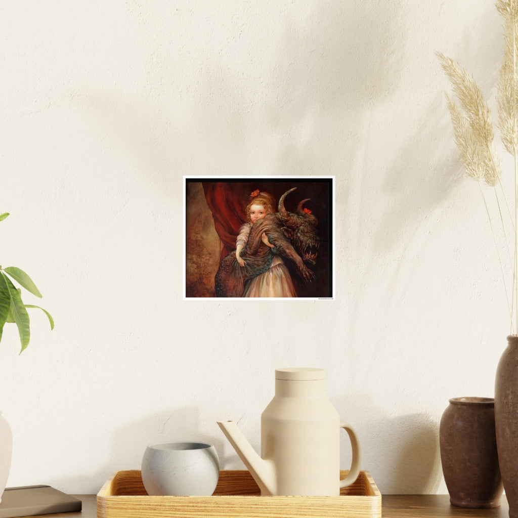 Vintage Fairy Tale Art Poster — Little Girl with Beast Illustration (Photo Art Paper)