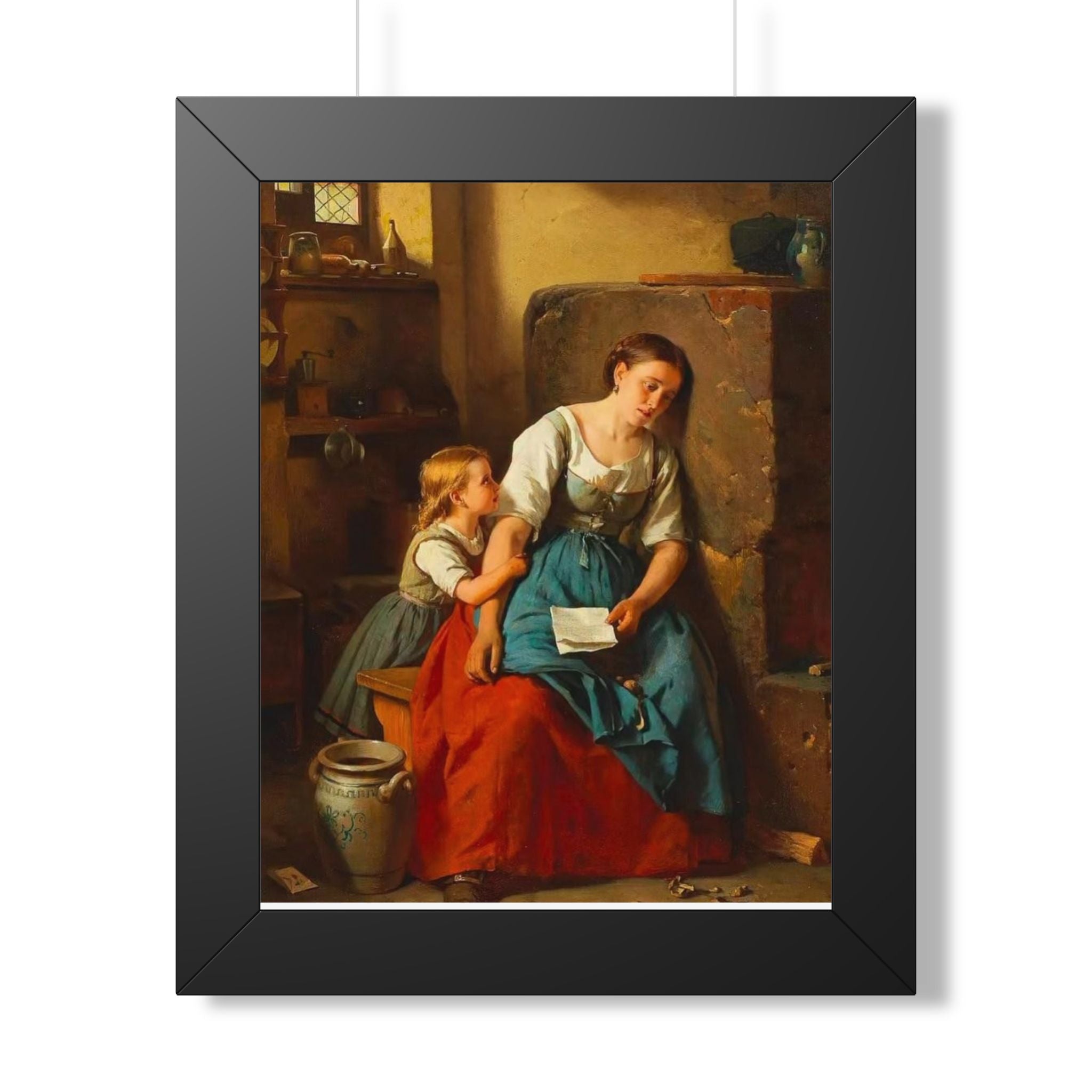 Framed Poster — Vintage Mother and Child Oil Painting Print