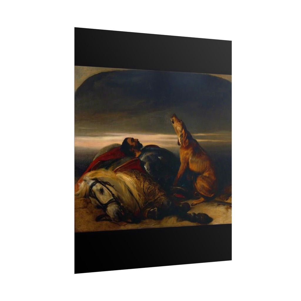 Rolled Poster — Classic Romantic Painting with Dog and Fallen Knight