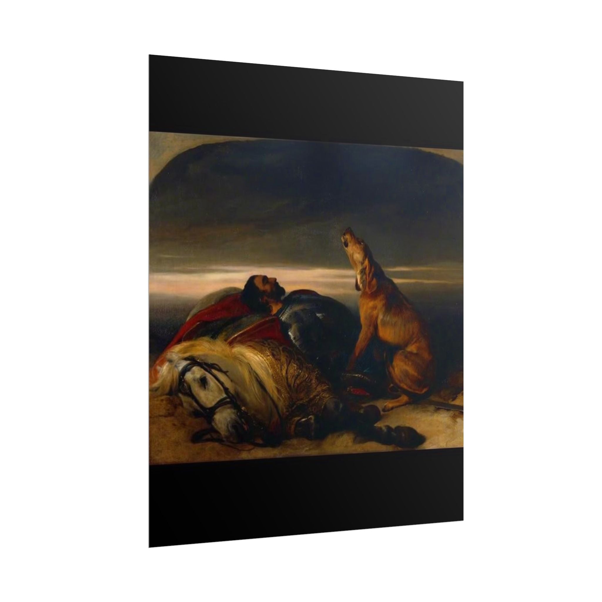 Rolled Poster — Classic Romantic Painting with Dog and Fallen Knight