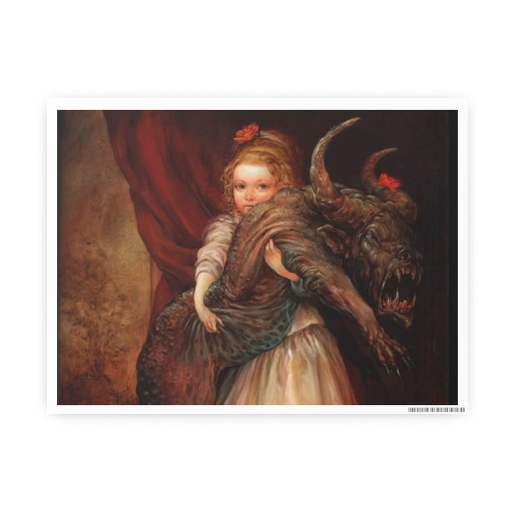 Vintage Fairy Tale Art Poster — Little Girl with Beast Illustration (Photo Art Paper)