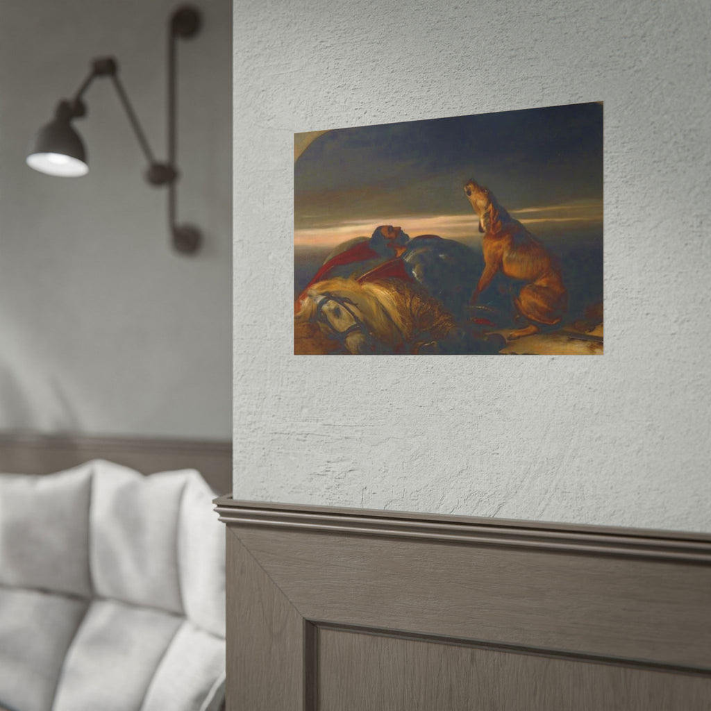 Rolled Poster — Classic Romantic Painting with Dog and Fallen Knight