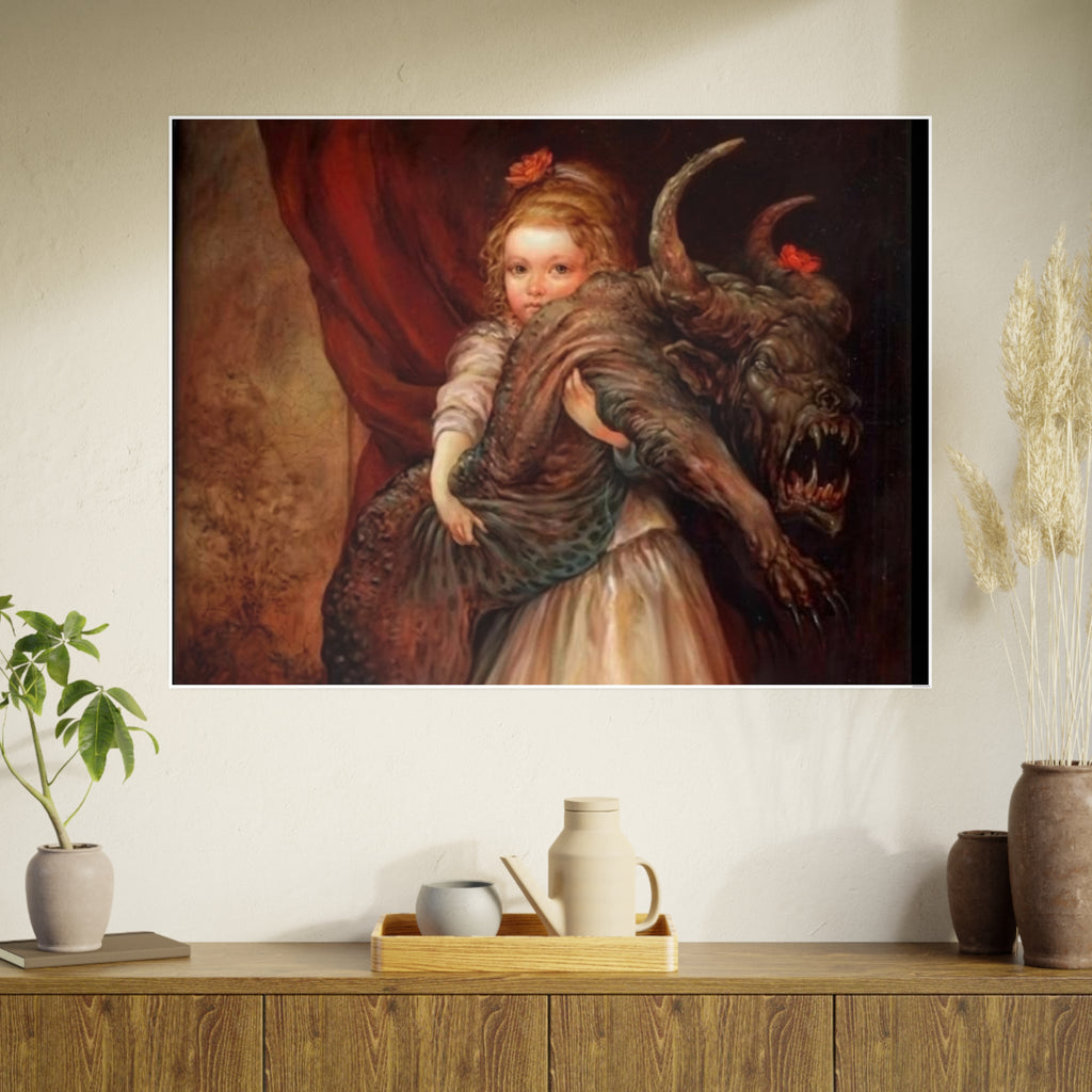 Vintage Fairy Tale Art Poster — Little Girl with Beast Illustration (Photo Art Paper)