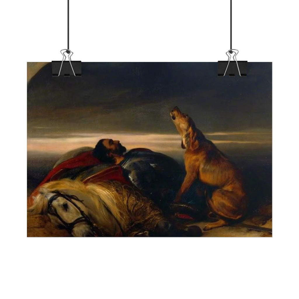 Rolled Poster — Classic Romantic Painting with Dog and Fallen Knight