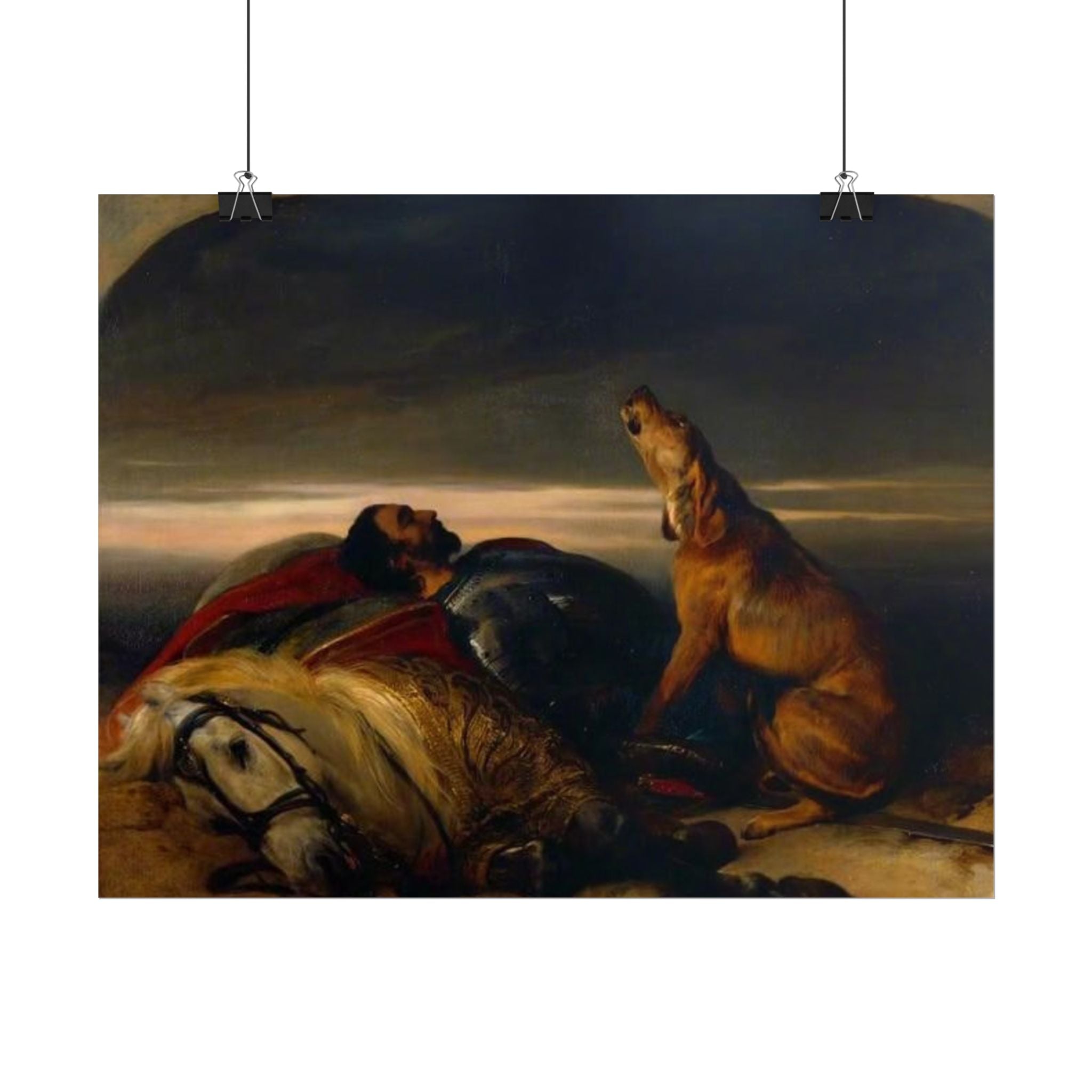 Rolled Poster — Classic Romantic Painting with Dog and Fallen Knight