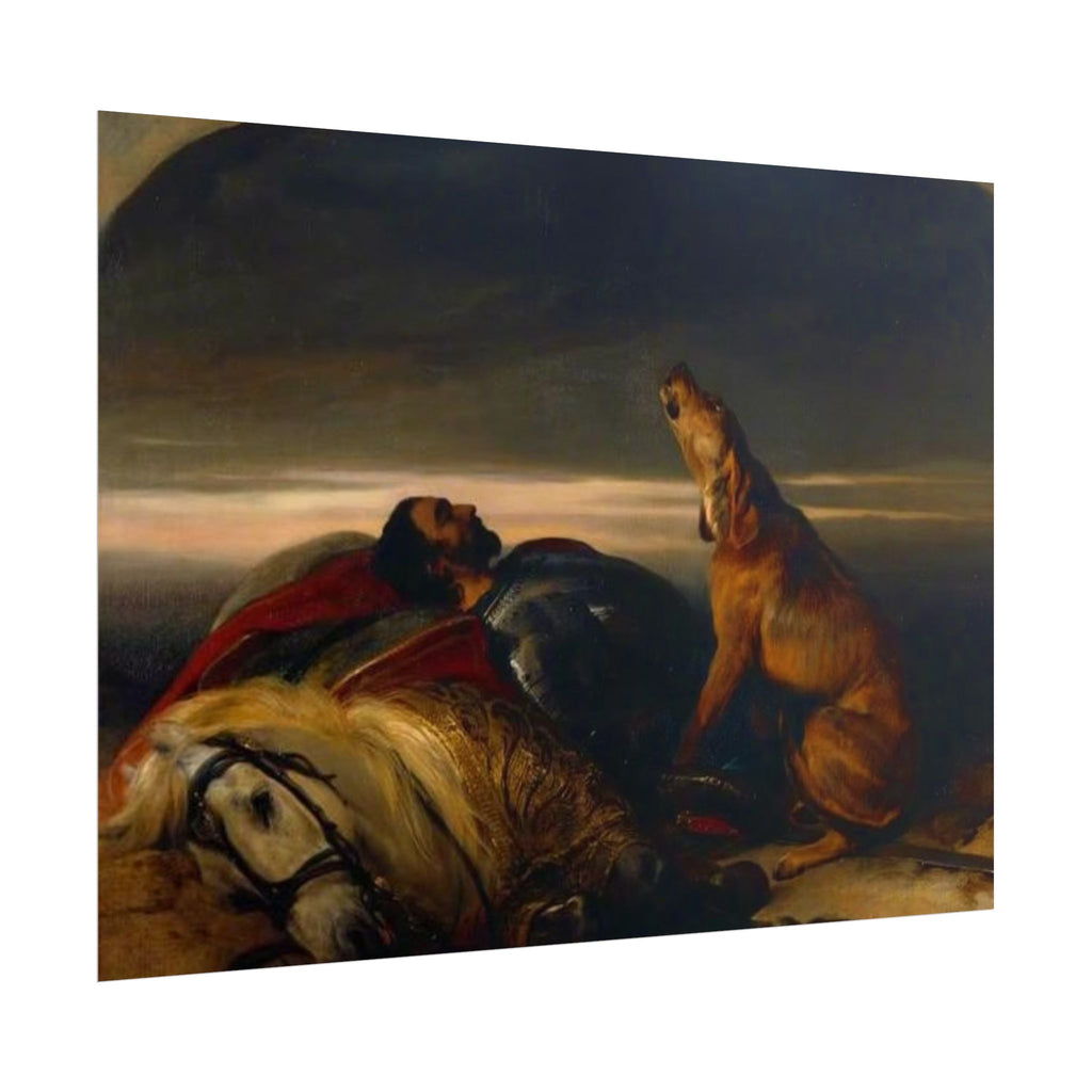 Rolled Poster — Classic Romantic Painting with Dog and Fallen Knight