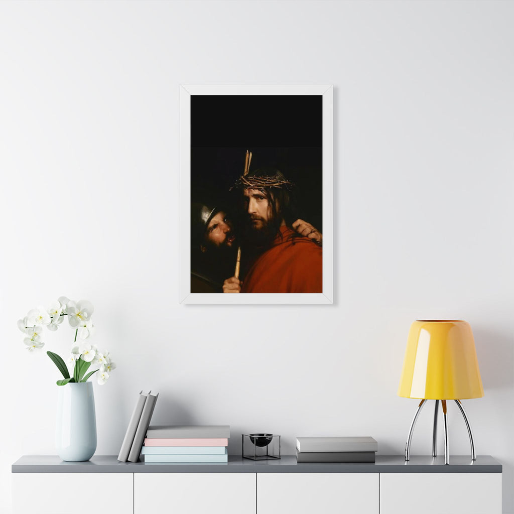 Framed Vertical Poster — Jesus with Crown of Thorns Religious Wall Art