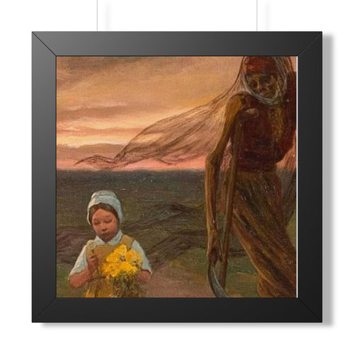 Framed Poster — Vintage Girl with Daffodils Sunset Art Print