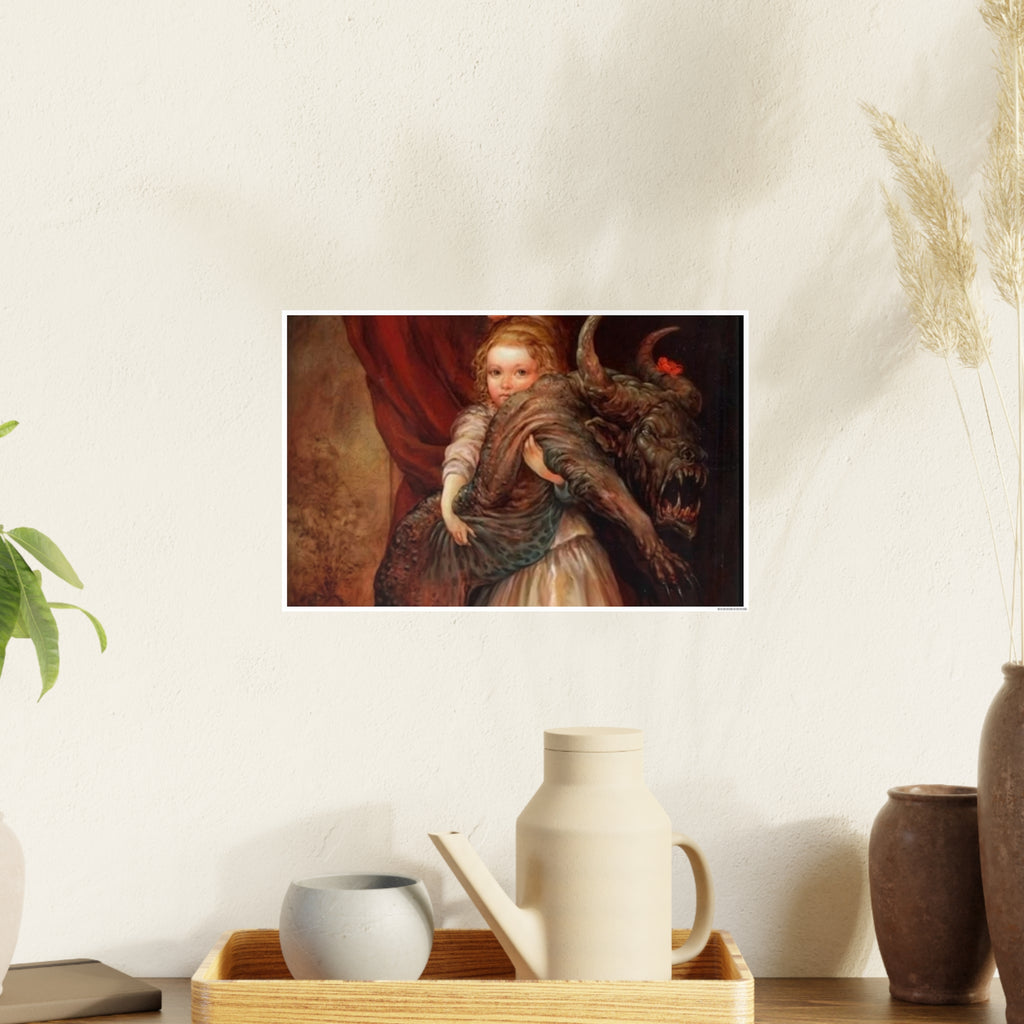 Vintage Fairy Tale Art Poster — Little Girl with Beast Illustration (Photo Art Paper)