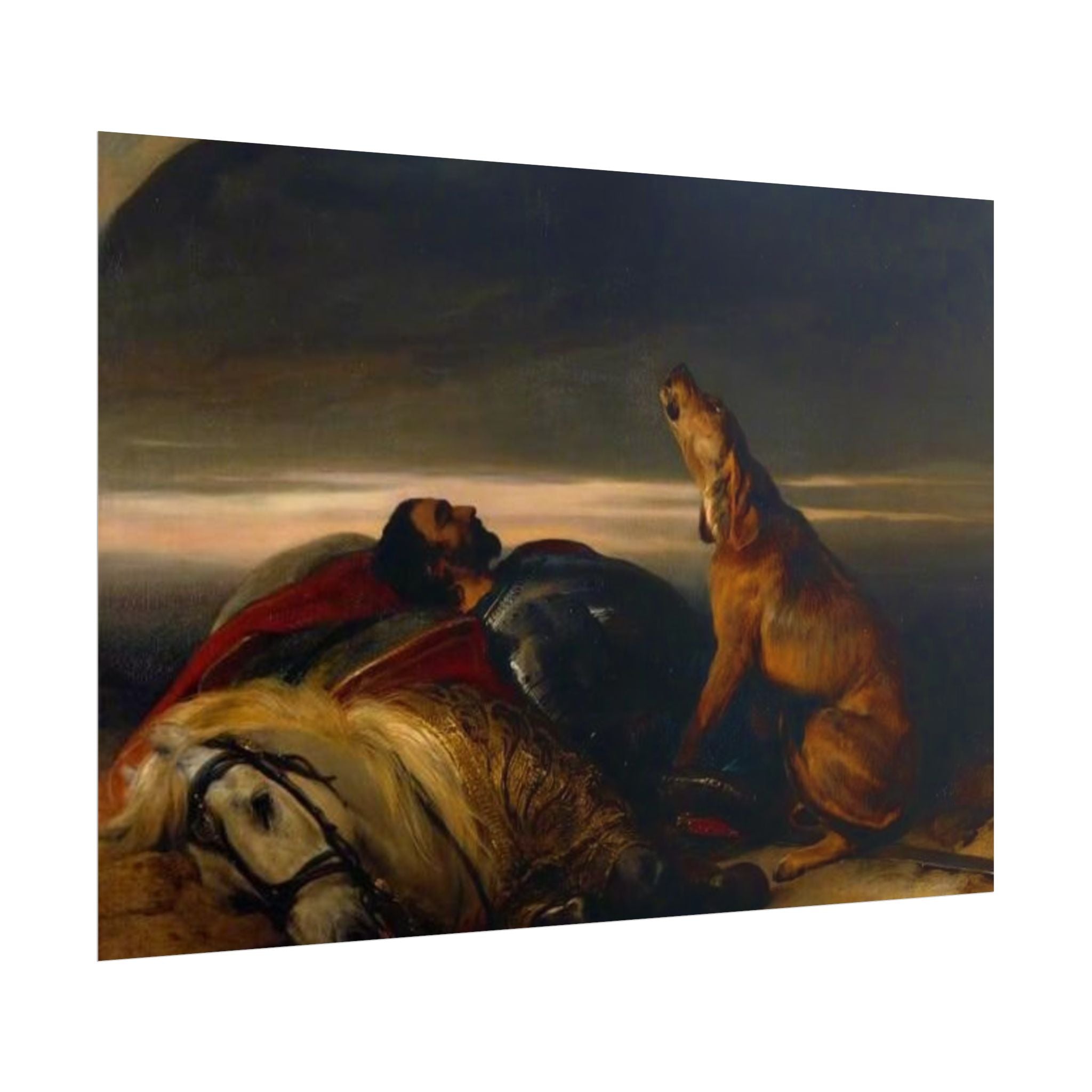 Rolled Poster — Classic Romantic Painting with Dog and Fallen Knight