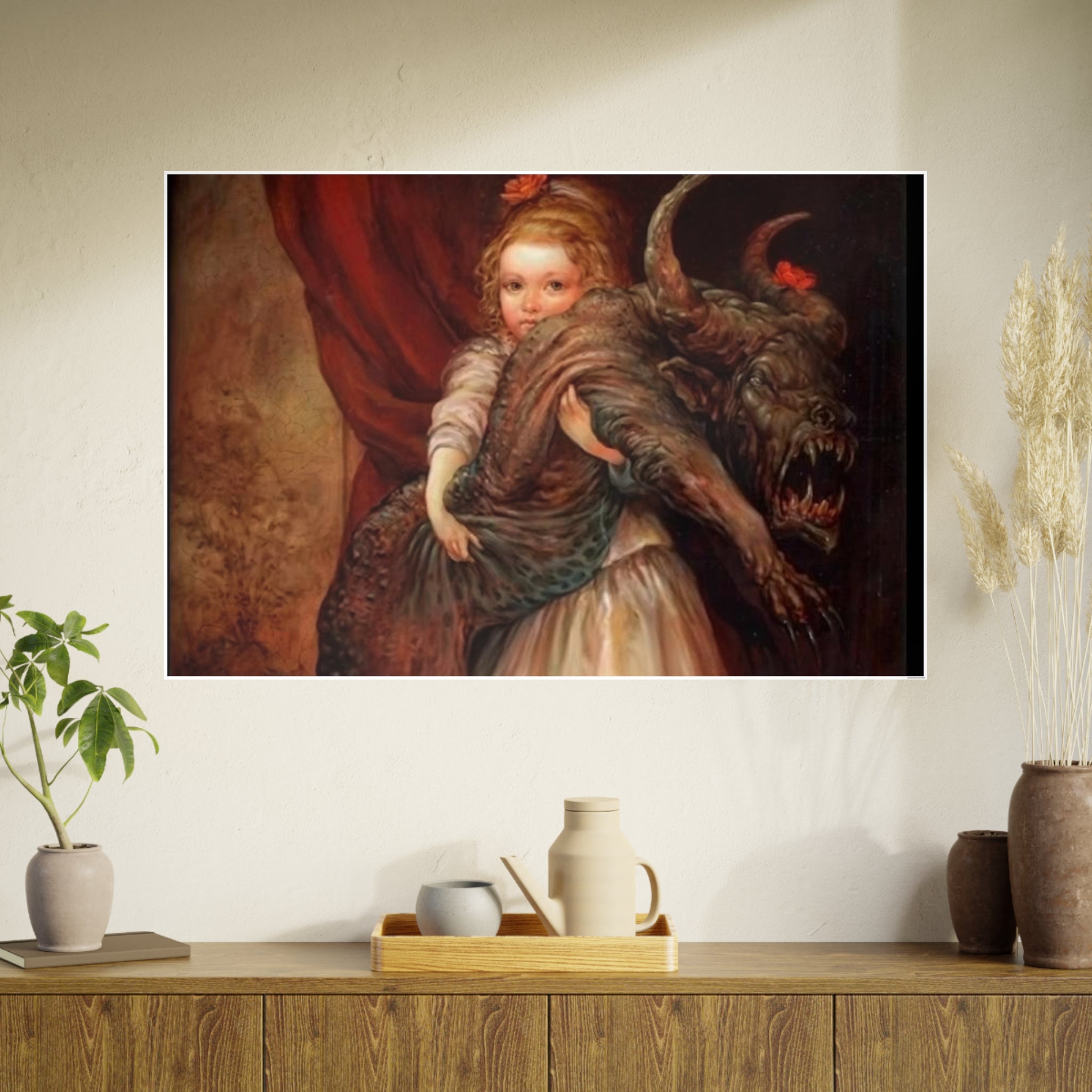 Vintage Fairy Tale Art Poster — Little Girl with Beast Illustration (Photo Art Paper)
