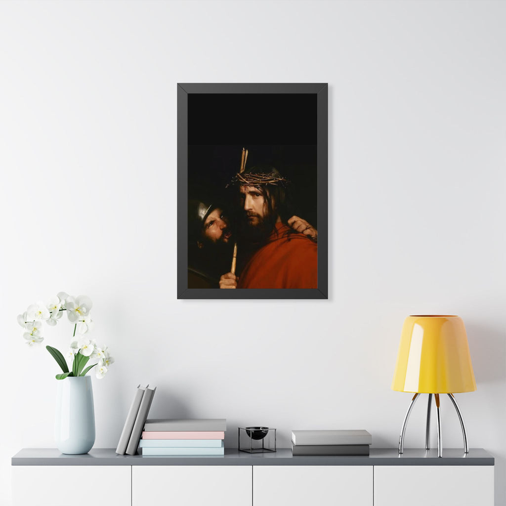 Framed Vertical Poster — Jesus with Crown of Thorns Religious Wall Art
